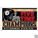 PITTSBURGH STEELERS 5 TIME CHAMPIONS FLAG 3 X 5 BANNER