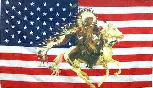US Flag background with a Native American Indian Warrior on horseback. 3' X 5' with reinforced